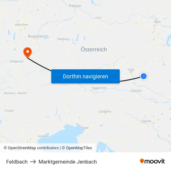 Feldbach to Marktgemeinde Jenbach map