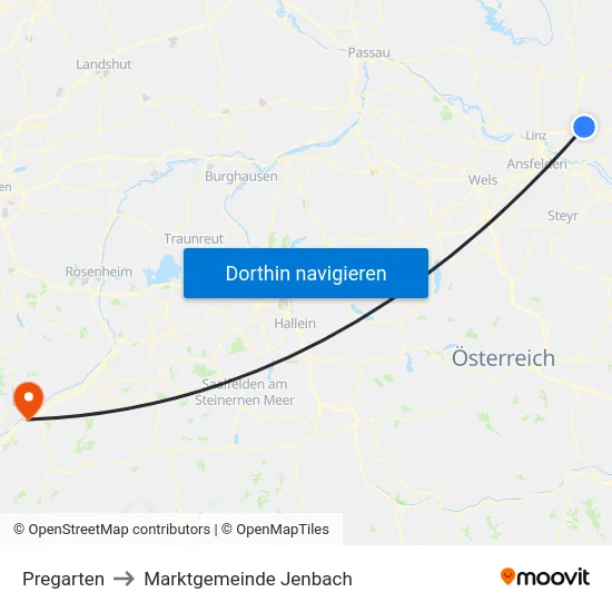 Pregarten to Marktgemeinde Jenbach map
