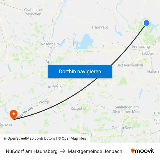 Nußdorf am Haunsberg to Marktgemeinde Jenbach map