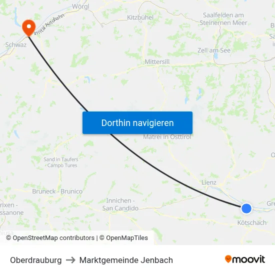 Oberdrauburg to Marktgemeinde Jenbach map