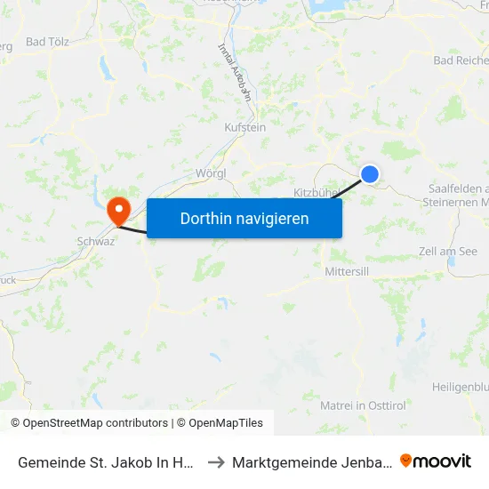 Gemeinde St. Jakob In Haus to Marktgemeinde Jenbach map