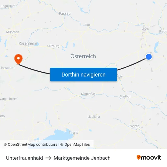 Unterfrauenhaid to Marktgemeinde Jenbach map