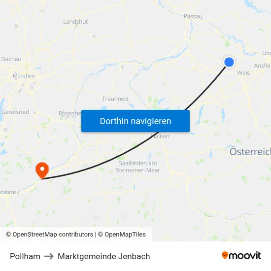 Pollham to Marktgemeinde Jenbach map