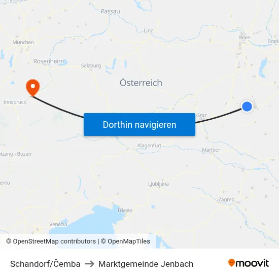 Schandorf/Čemba to Marktgemeinde Jenbach map