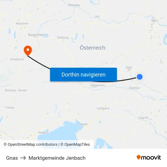Gnas to Marktgemeinde Jenbach map