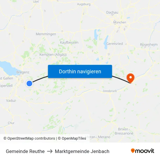 Gemeinde Reuthe to Marktgemeinde Jenbach map