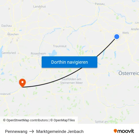 Pennewang to Marktgemeinde Jenbach map
