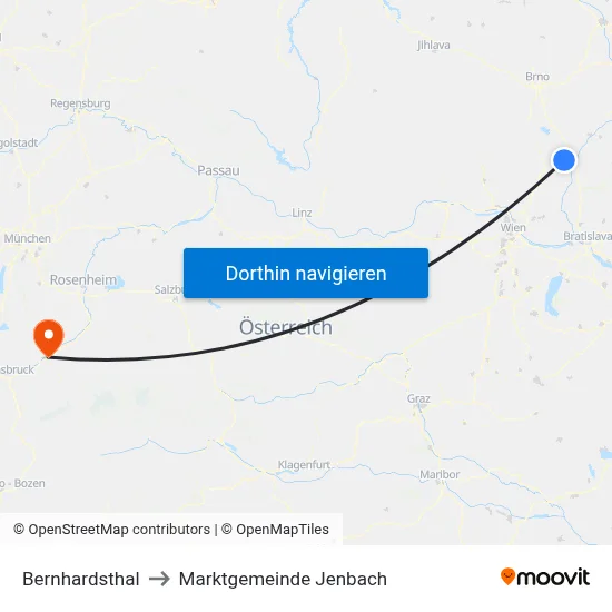 Bernhardsthal to Marktgemeinde Jenbach map