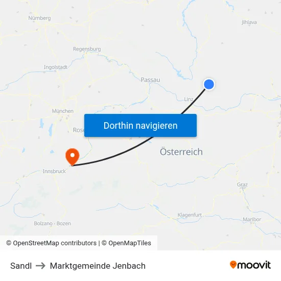 Sandl to Marktgemeinde Jenbach map