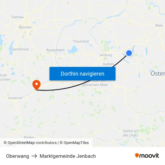 Oberwang to Marktgemeinde Jenbach map