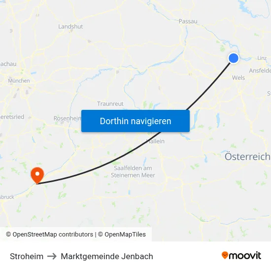 Stroheim to Marktgemeinde Jenbach map