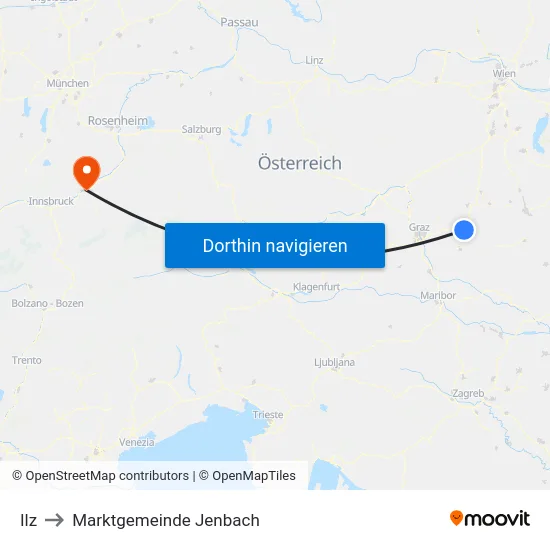 Ilz to Marktgemeinde Jenbach map