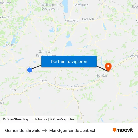Gemeinde Ehrwald to Marktgemeinde Jenbach map
