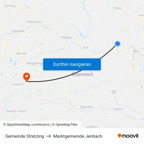 Gemeinde Stratzing to Marktgemeinde Jenbach map