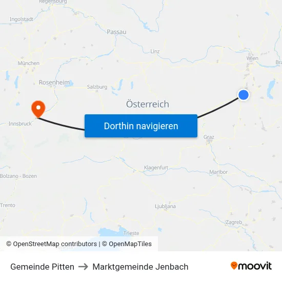Gemeinde Pitten to Marktgemeinde Jenbach map