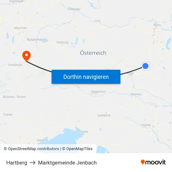 Hartberg to Marktgemeinde Jenbach map