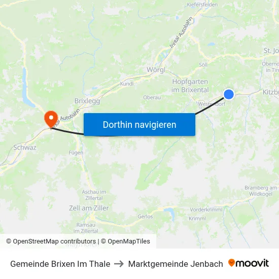 Gemeinde Brixen Im Thale to Marktgemeinde Jenbach map