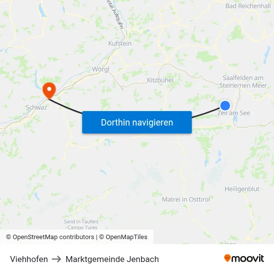 Viehhofen to Marktgemeinde Jenbach map