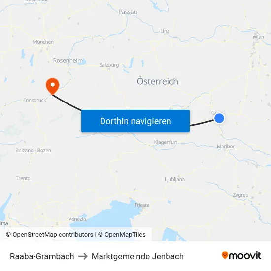 Raaba-Grambach to Marktgemeinde Jenbach map