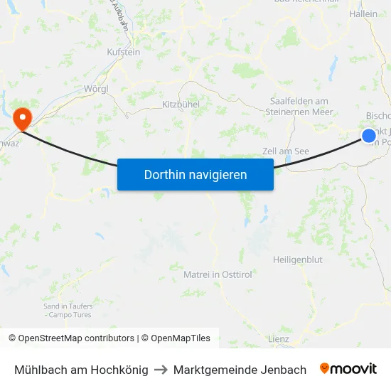 Mühlbach am Hochkönig to Marktgemeinde Jenbach map