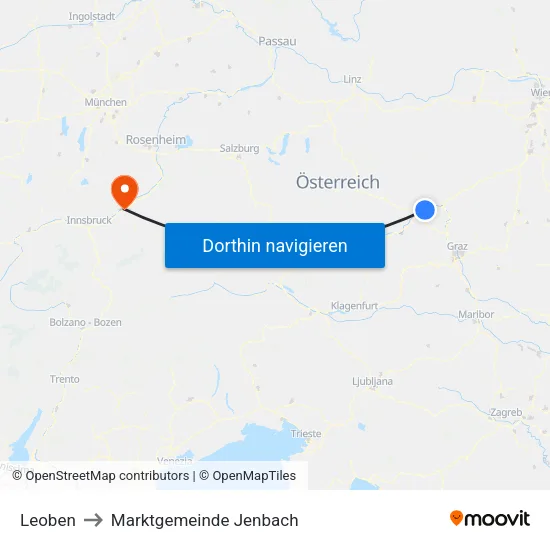 Leoben to Marktgemeinde Jenbach map