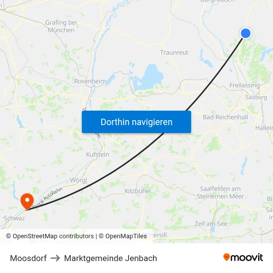 Moosdorf to Marktgemeinde Jenbach map