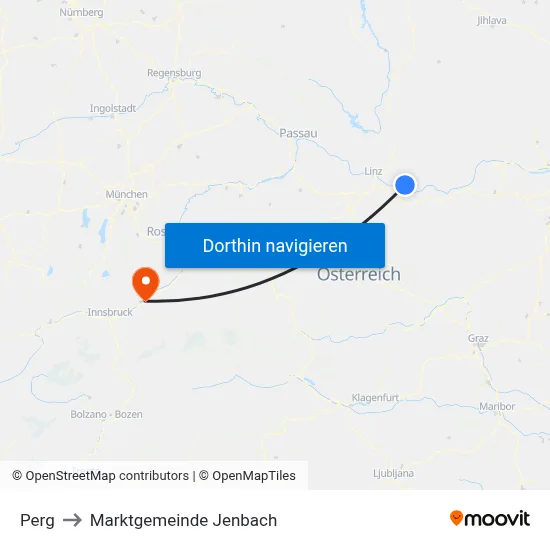 Perg to Marktgemeinde Jenbach map