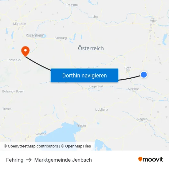 Fehring to Marktgemeinde Jenbach map
