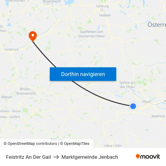 Feistritz An Der Gail to Marktgemeinde Jenbach map