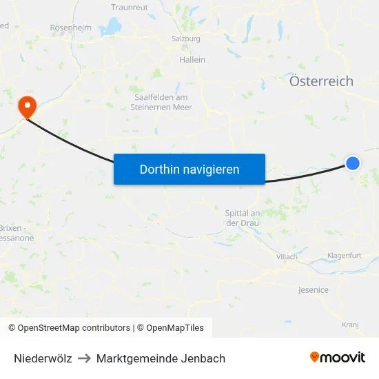 Niederwölz to Marktgemeinde Jenbach map