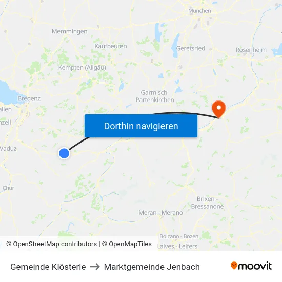 Gemeinde Klösterle to Marktgemeinde Jenbach map