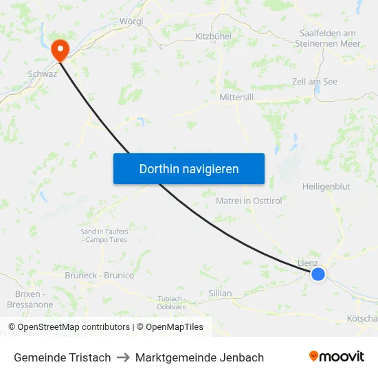 Gemeinde Tristach to Marktgemeinde Jenbach map