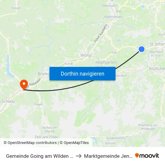 Gemeinde Going am Wilden Kaiser to Marktgemeinde Jenbach map
