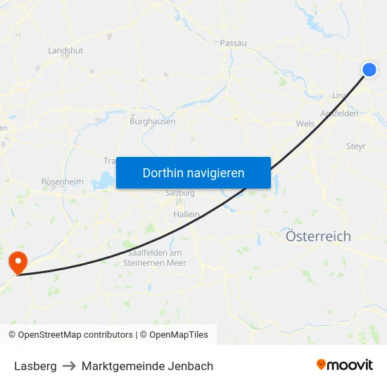 Lasberg to Marktgemeinde Jenbach map
