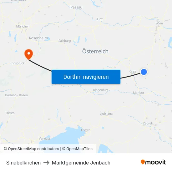 Sinabelkirchen to Marktgemeinde Jenbach map