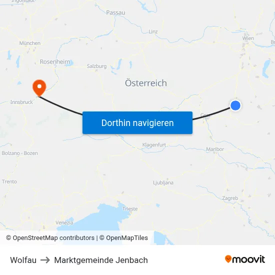 Wolfau to Marktgemeinde Jenbach map