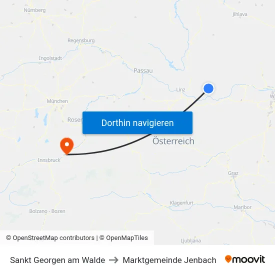 Sankt Georgen am Walde to Marktgemeinde Jenbach map