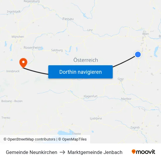 Gemeinde Neunkirchen to Marktgemeinde Jenbach map