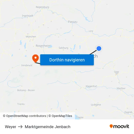 Weyer to Marktgemeinde Jenbach map