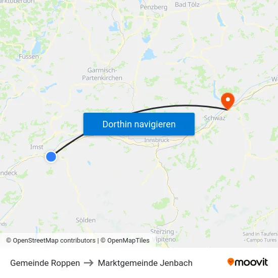 Gemeinde Roppen to Marktgemeinde Jenbach map