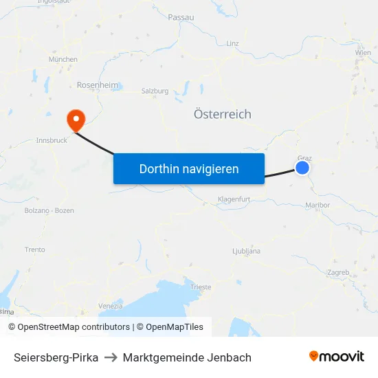 Seiersberg-Pirka to Marktgemeinde Jenbach map