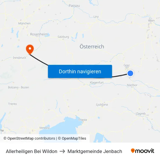 Allerheiligen Bei Wildon to Marktgemeinde Jenbach map