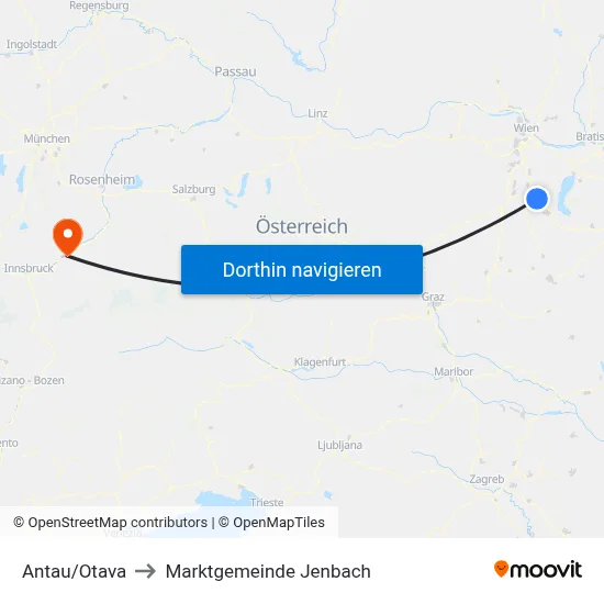 Antau/Otava to Marktgemeinde Jenbach map