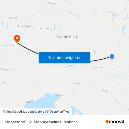 Mogersdorf to Marktgemeinde Jenbach map