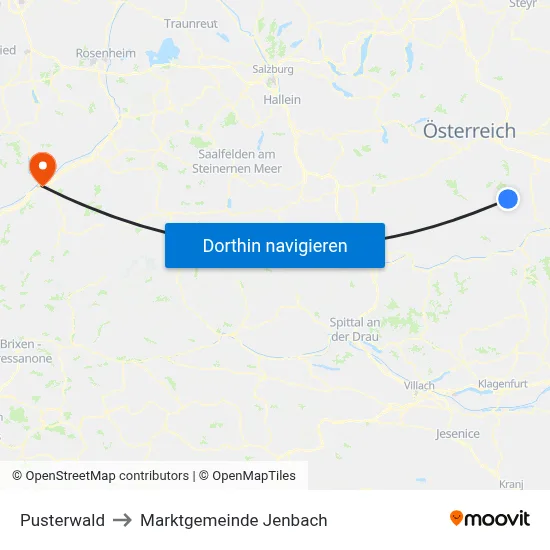 Pusterwald to Marktgemeinde Jenbach map