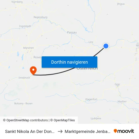 Sankt Nikola An Der Donau to Marktgemeinde Jenbach map
