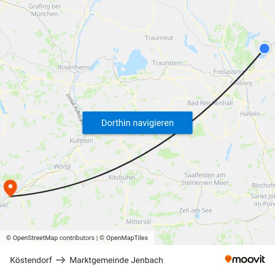 Köstendorf to Marktgemeinde Jenbach map