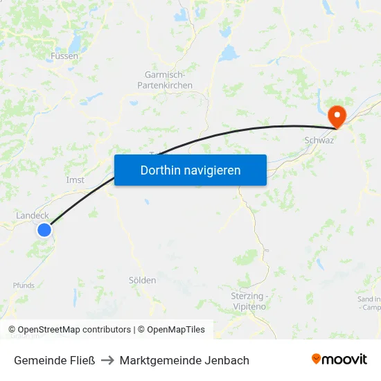 Gemeinde Fließ to Marktgemeinde Jenbach map