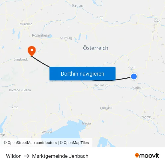 Wildon to Marktgemeinde Jenbach map