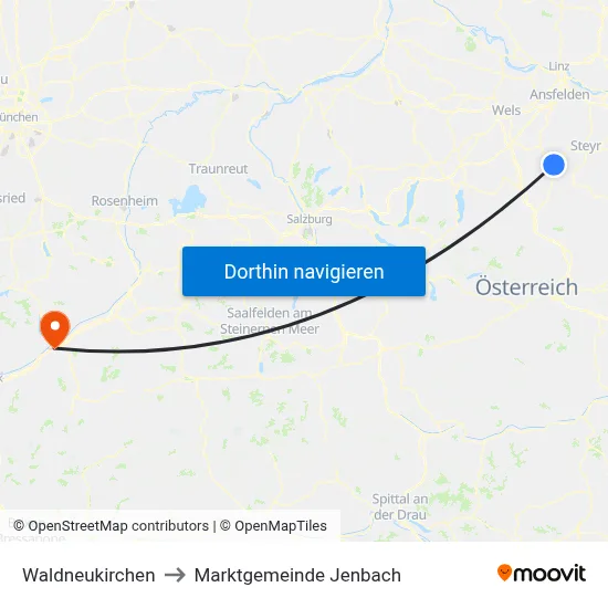 Waldneukirchen to Marktgemeinde Jenbach map